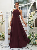 A-Linie/Princess-Linie Chiffon Rüschen Neckholder Ärmellos Bodenlang Brautjungfernkleider Abendkleid