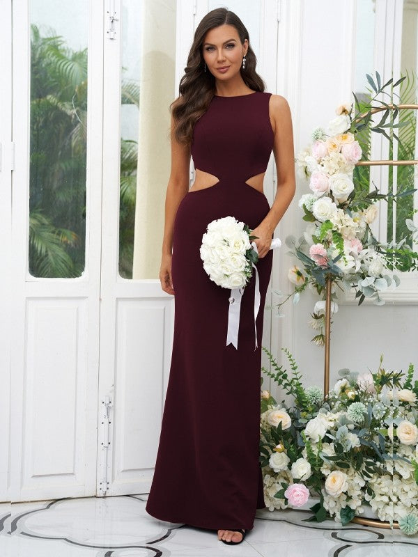 Sheath/Column Stretch Crepe Scoop Sleeveless Floor-Length Bridesmaid Dresses Evening Dress