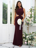 Sheath/Column Stretch Crepe Scoop Sleeveless Floor-Length Bridesmaid Dresses Evening Dress