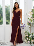 A-Line/Princess Stretch Crepe Ruched V-neck Sleeveless Floor-Length Bridesmaid Dresses Evening Dress