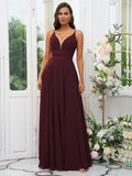 A-Line/Princess Chiffon Ruffles V-neck Sleeveless Floor-Length Bridesmaid Dresses Evening Prom Dress