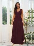 A-Line/Princess Chiffon Ruffles V-neck Sleeveless Floor-Length Bridesmaid Dresses Evening Prom Dress