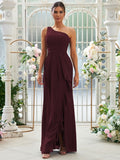 Sheath/Column Chiffon Ruffles One-Shoulder Sleeveless Floor-Length Bridesmaid Dresses Evening Prom Dress