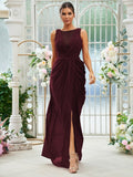 Sheath/Column Chiffon Ruched Scoop Sleeveless Floor-Length Bridesmaid Dresses Evening Dress