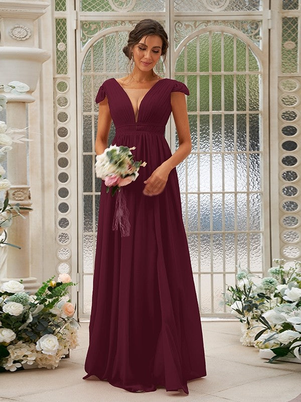 A-Line/Princess Chiffon Ruffles V-neck Sleeveless Sweep/Brush Train Bridesmaid Dresses Evening Dress