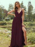 A-Line/Princess Chiffon Ruffles V-neck Sleeveless Floor-Length Bridesmaid Dresses Evening Prom Dress