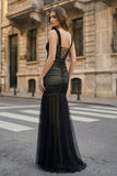 Black Sweetheart Mermaid Tulle Pleated Long Formal Prom Dresses