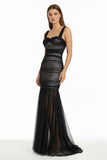Black Sweetheart Mermaid Tulle Pleated Long Formal Prom Dresses