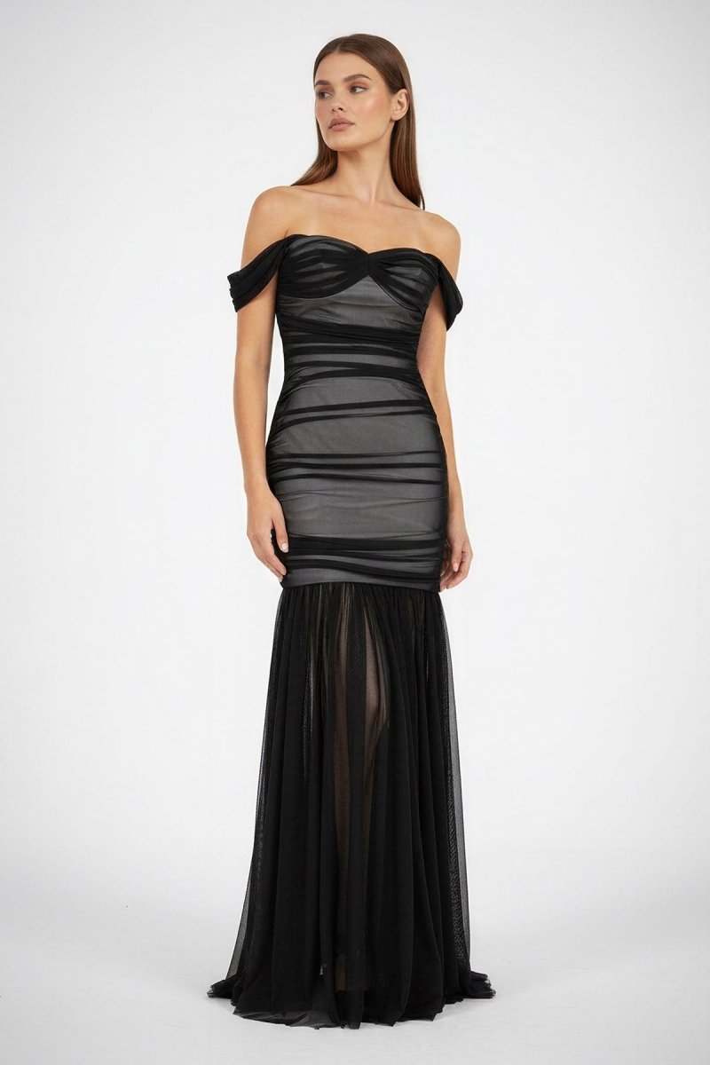 Black Sweetheart Mermaid Tulle Pleated Long Formal Prom Dresses