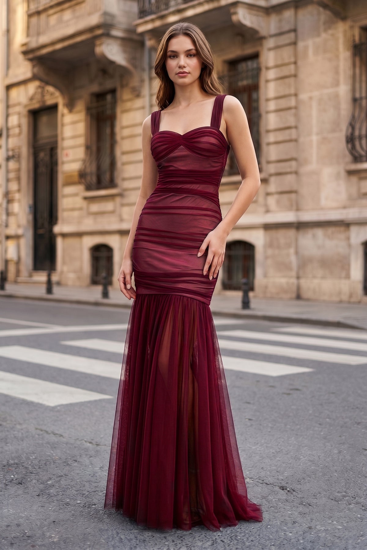 Black Sweetheart Mermaid Tulle Pleated Long Formal Prom Dresses