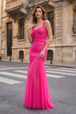 Black Sweetheart Mermaid Tulle Pleated Long Formal Prom Dresses