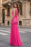 Black Sweetheart Mermaid Tulle Pleated Long Formal Prom Dresses