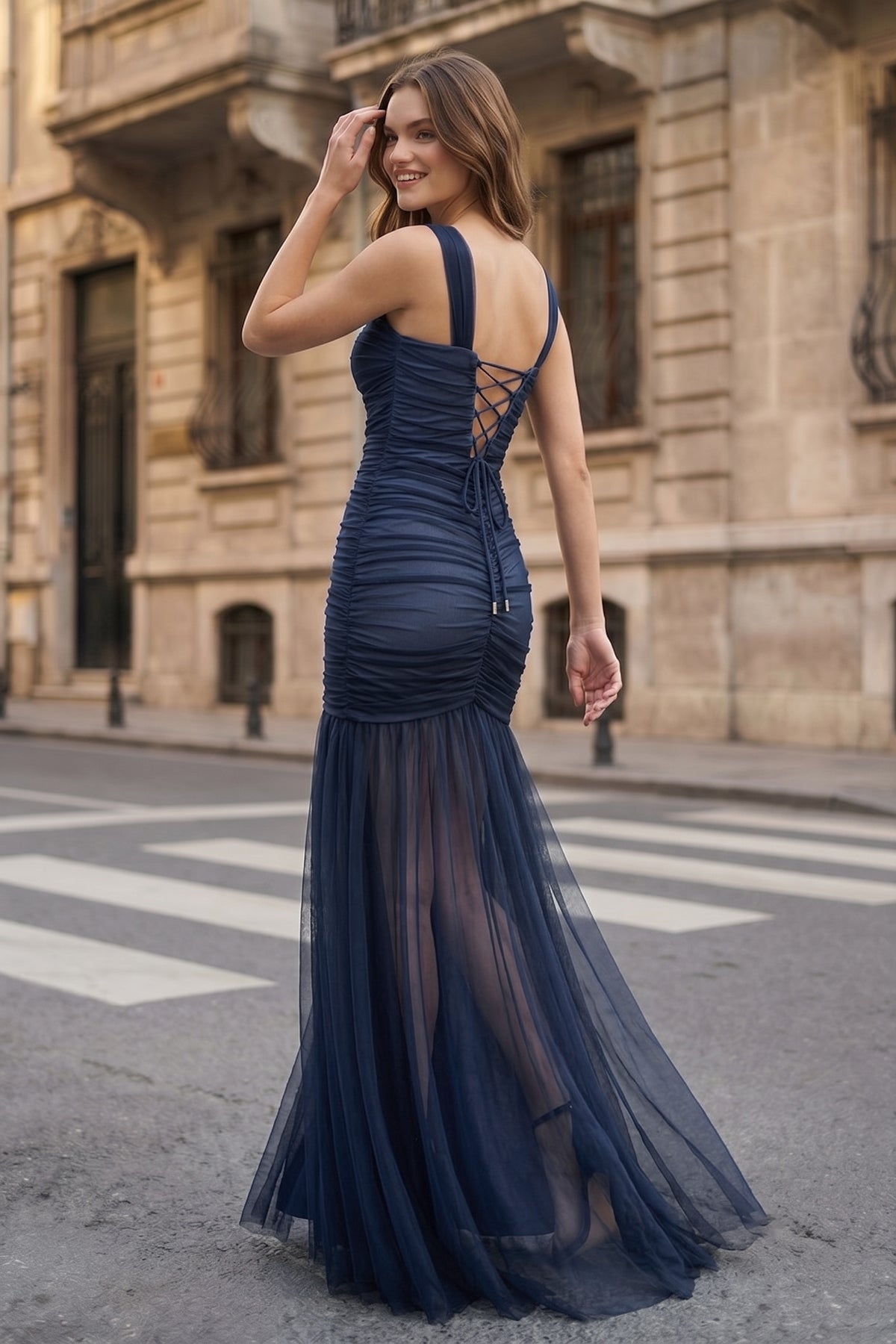 Black Sweetheart Mermaid Tulle Pleated Long Formal Prom Dresses