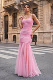 Black Sweetheart Mermaid Tulle Pleated Long Formal Prom Dresses