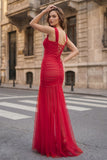 Black Sweetheart Mermaid Tulle Pleated Long Formal Prom Dresses