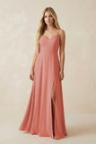 Cami Strap A-Line Chiffon Bridesmaid Dress with Slit in Mulberry