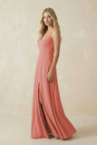 Cami Strap A-Line Chiffon Bridesmaid Dress with Slit in Mulberry