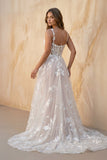 Cami Strap A-Line Corset Lace Wedding Dress in Ivory and Blush