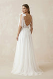 A Line V Neck Straps Tulle Split Wedding Dress/Bridal Gown with Lace