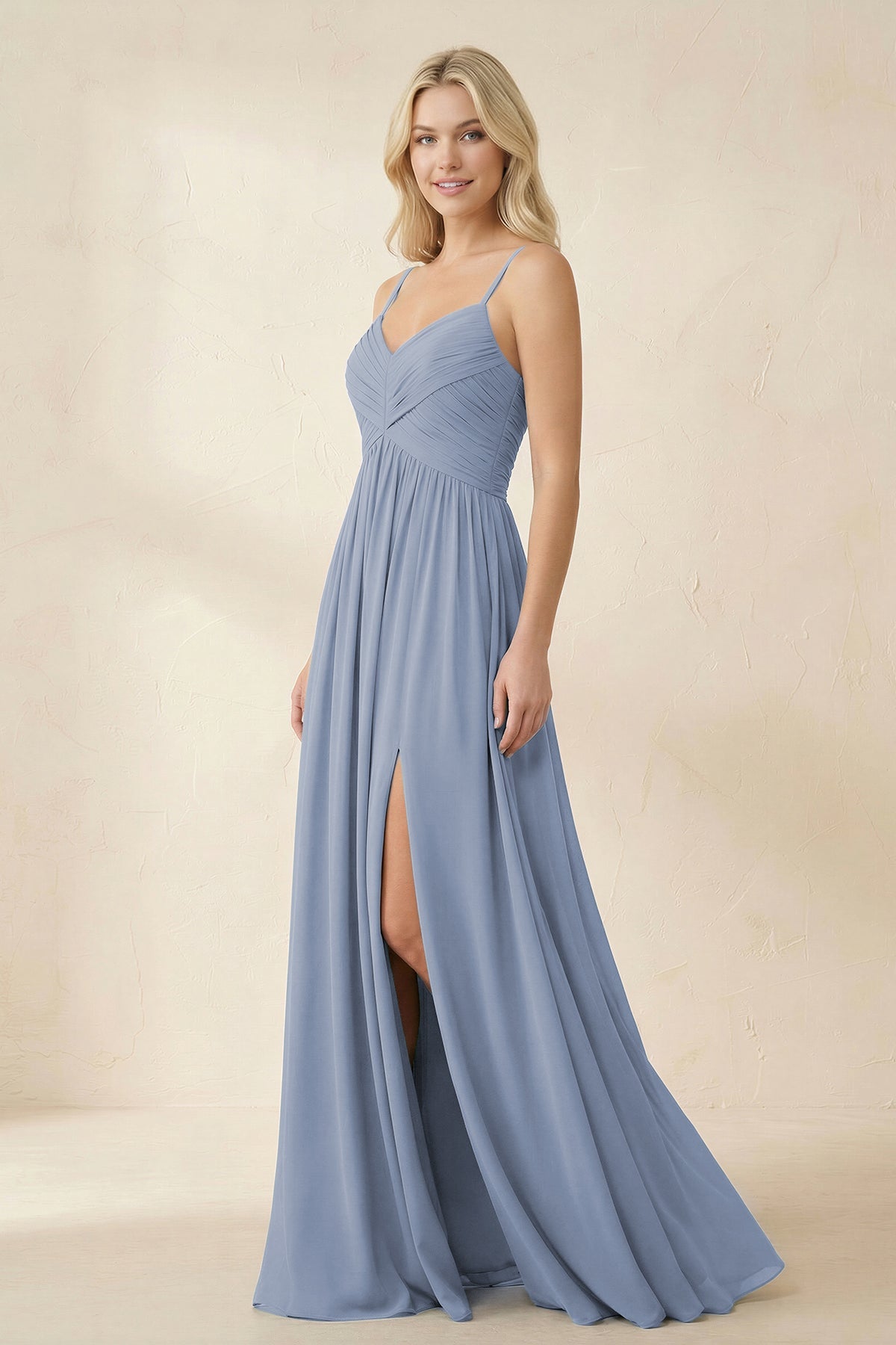 Cami Strap Chiffon A-Line Bridesmaid Dress with Slit in Twilight