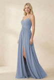 Cami Strap Chiffon A-Line Bridesmaid Dress with Slit in Twilight