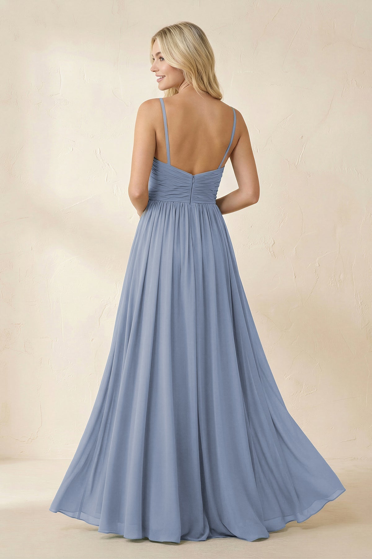 Cami Strap Chiffon A-Line Bridesmaid Dress with Slit in Twilight