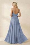 Cami Strap Chiffon A-Line Bridesmaid Dress with Slit in Twilight