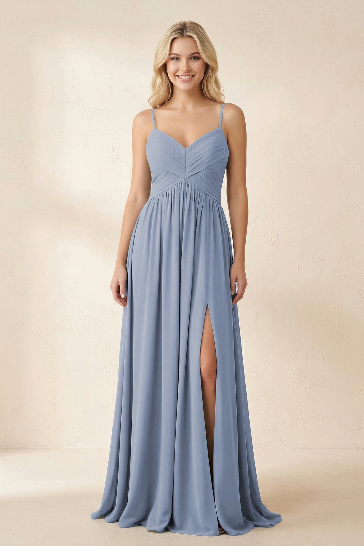 Cami Strap Chiffon A-Line Bridesmaid Dress with Slit in Twilight