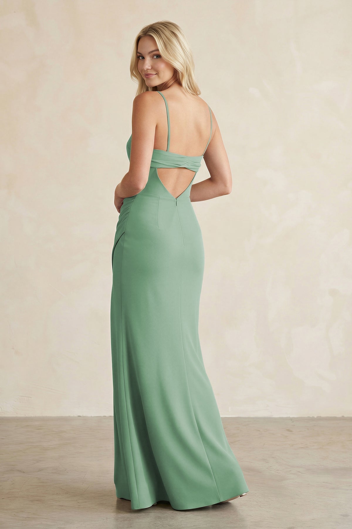 Cami Strap Chiffon Sheath Bridesmaid Dress with Slit in Sea Glass