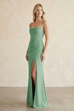Cami Strap Chiffon Sheath Bridesmaid Dress with Slit in Sea Glass