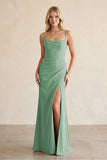 Cami Strap Chiffon Sheath Bridesmaid Dress with Slit in Sea Glass