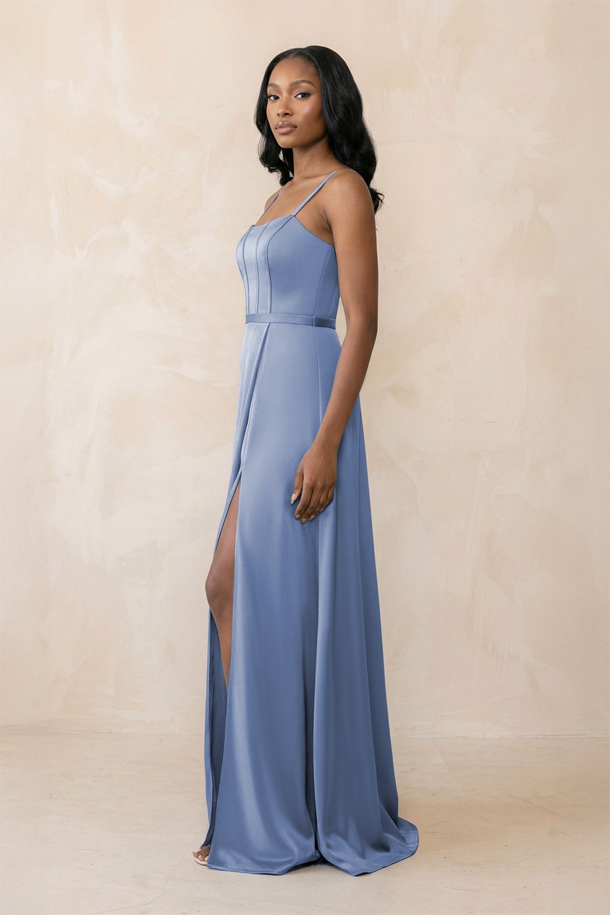 Cami Strap Corset Satin Sheath Bridesmaid Dress in Mist