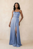 Cami Strap Corset Satin Sheath Bridesmaid Dress in Mist