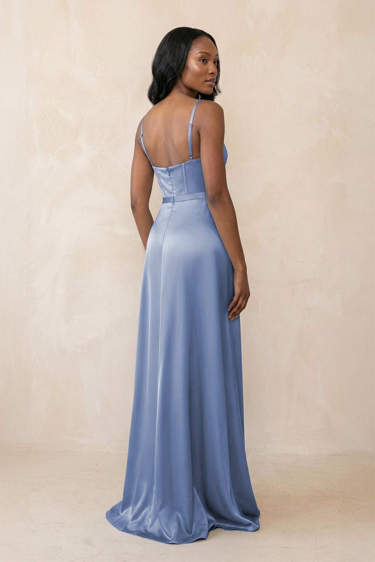 Cami Strap Corset Satin Sheath Bridesmaid Dress in Mist