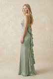 Cami Strap Ruffled Satin Bridesmaid Dress With Bow in Dove Gray