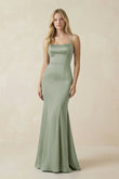Cami Strap Ruffled Satin Bridesmaid Dress With Bow in Dove Gray