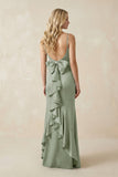 Cami Strap Ruffled Satin Bridesmaid Dress With Bow in Dove Gray