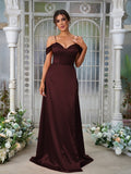 A-Line/Princess Silk like Satin Ruched Sweetheart Sleeveless Sweep/Brush Train Bridesmaid Dresses Evening Dress