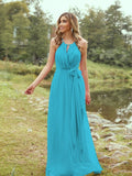 A-Line/Princess Chiffon Ruffles Halter Sleeveless Sweep/Brush Train Bridesmaid Dresses	Evening Prom Dress
