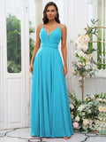 A-Line/Princess Chiffon Ruffles V-neck Sleeveless Floor-Length Bridesmaid Dresses Evening Prom Dress