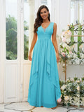A-Line/Princess Chiffon Ruffles V-neck Sleeveless Floor-Length Bridesmaid Dresses Evening Prom Dress
