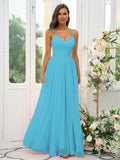 A-Line/Princess Chiffon Ruffles V-neck Sleeveless Floor-Length Bridesmaid Dresses Evening Dress
