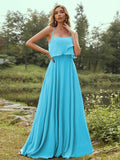A-Line/Princess Chiffon Ruffles Spaghetti Straps Sleeveless Floor-Length Bridesmaid Dresses Evening Prom Dress
