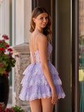 Lavender - A Line V Neck Sequins Short Homcoming Dresses With Appliques