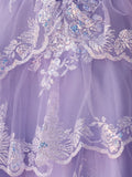 Lavender - A Line V Neck Sequins Short Homcoming Dresses With Appliques