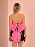 Sheath Strapless Sequined Fuchsia Black Bow Mini Party Dresses