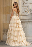 Sky Blue Sweetheart A Line Sequined Lace Ruffled Long Prom Dresses With Appliques