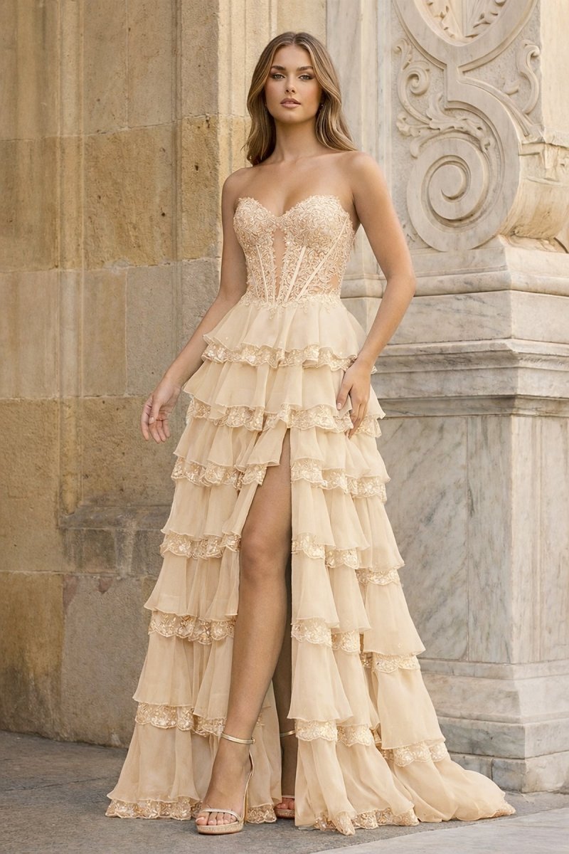 Sky Blue Sweetheart A Line Sequined Lace Ruffled Long Prom Dresses With Appliques