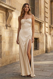 Spaghetti Straps Long Sheath Prom Dress With Split