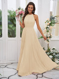 A-Line/Princess Chiffon Ruffles Halter Sleeveless Floor-Length Bridesmaid Dresses Evening Dress